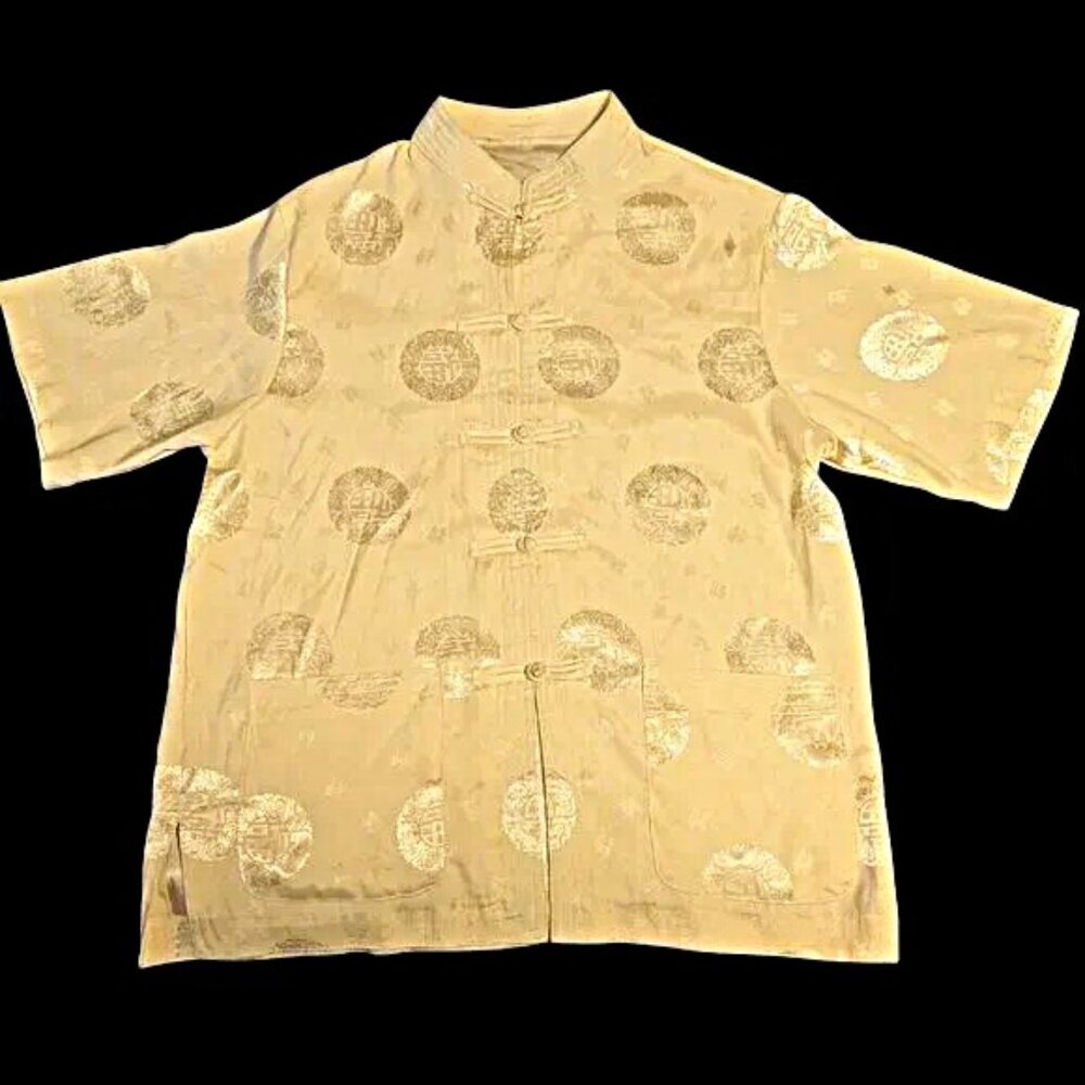 Satin Silk Chinese Mandarin‎ Collar Top Yellow Whimsicore Coastal Grandma
